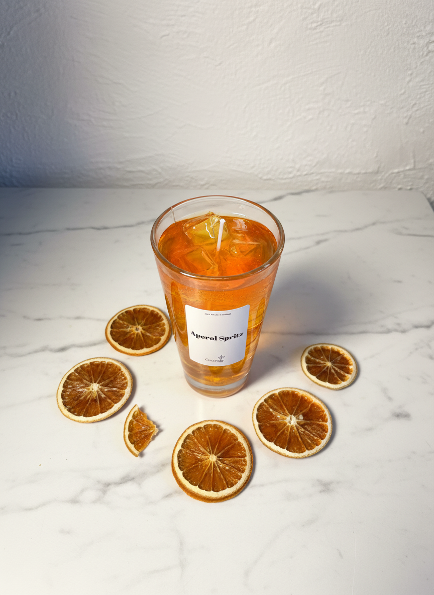 Aperol Kerze mit getrockneten Orangen - Von oben