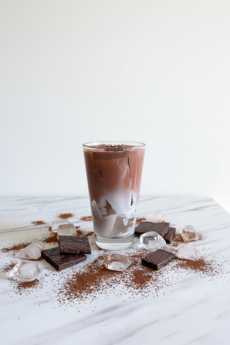 Chocolate Latte Kerze mit hellem Hintergrund