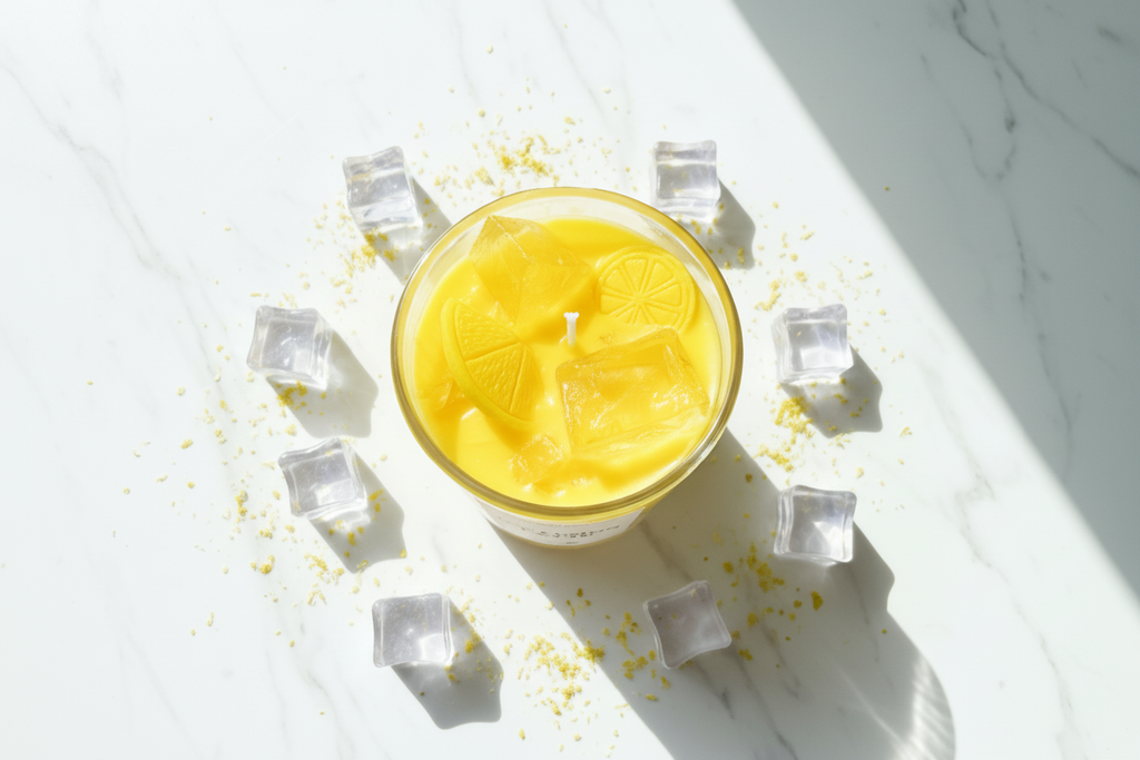 Gelbe Kerze von oben mit hellem Hintergrund