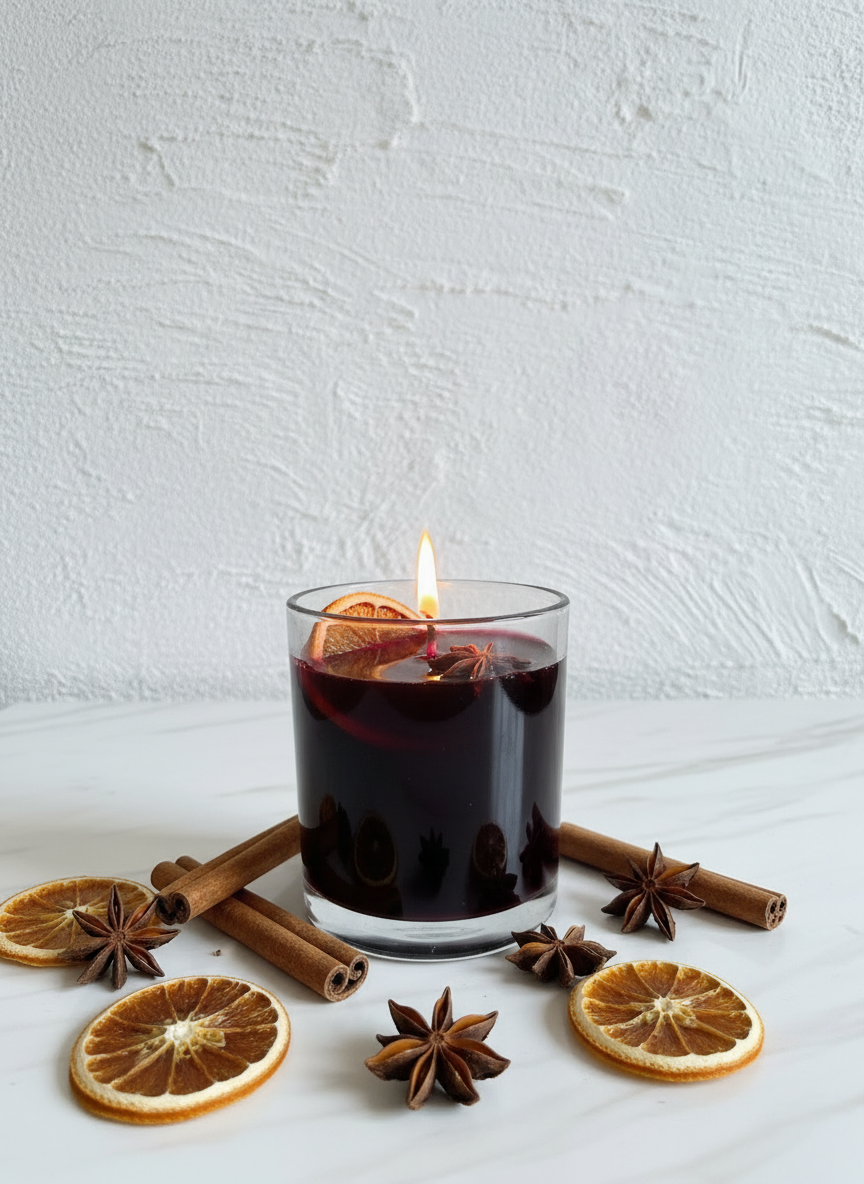 Glühwein Kerze brennend Seitenprofil