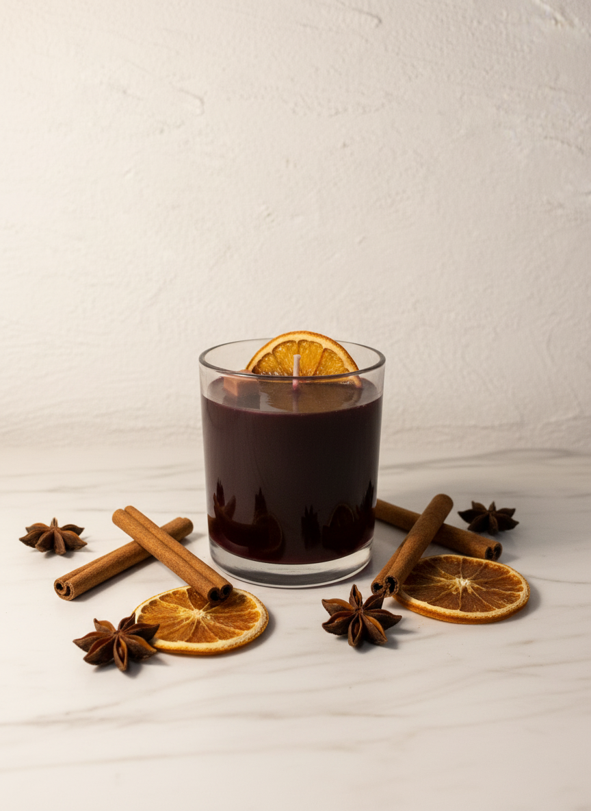 Glühwein Kerze Detail mit Deko