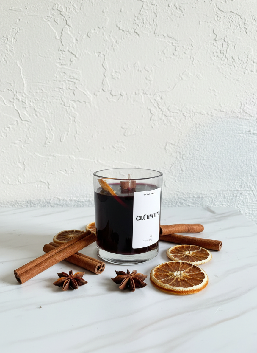 Glühwein Kerze Seitenprofil mit Deko