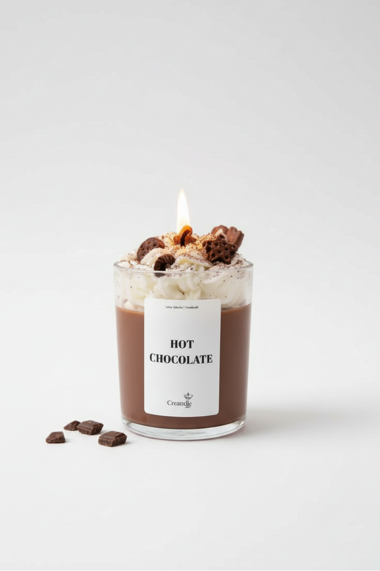 Hot Chocolate Kerze brennend mit sichtbarer Flamme