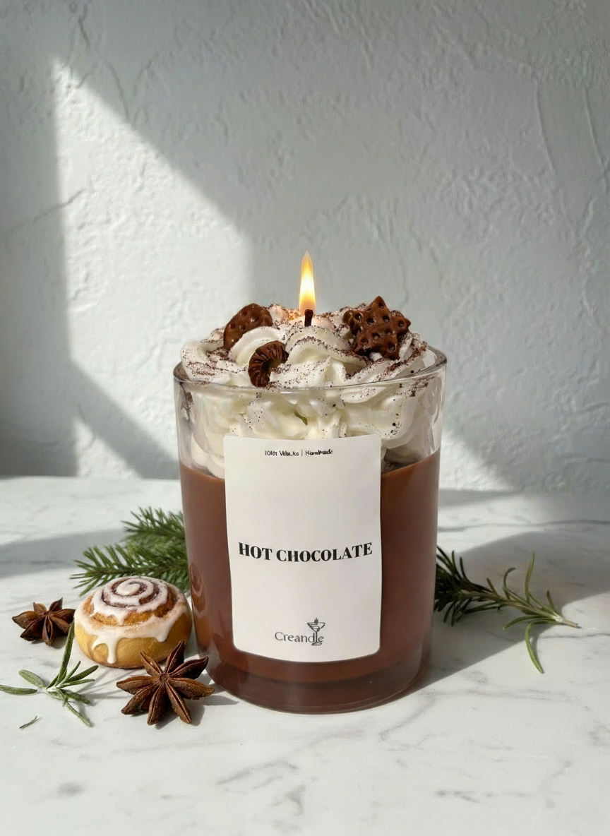 Hot Chocolate Kerze mit korrigiertem Etikett