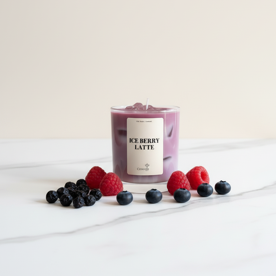 Ice Berry Latte Kerze - mit Beeren-Deko