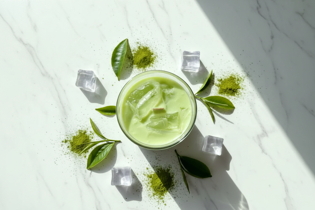 Matcha Latte Kerze von oben - heller und schlichter
