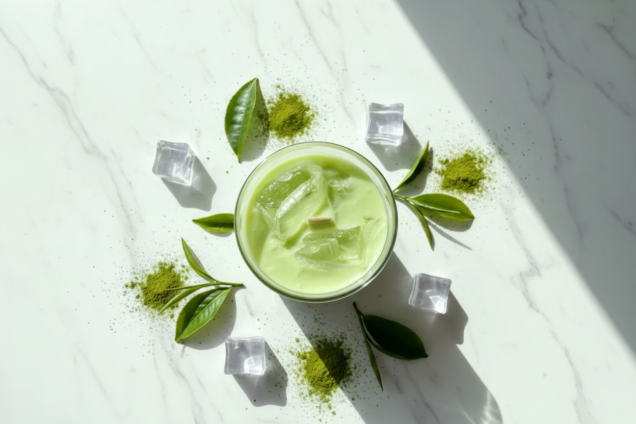 Matcha Latte Kerze von oben - heller und schlichter