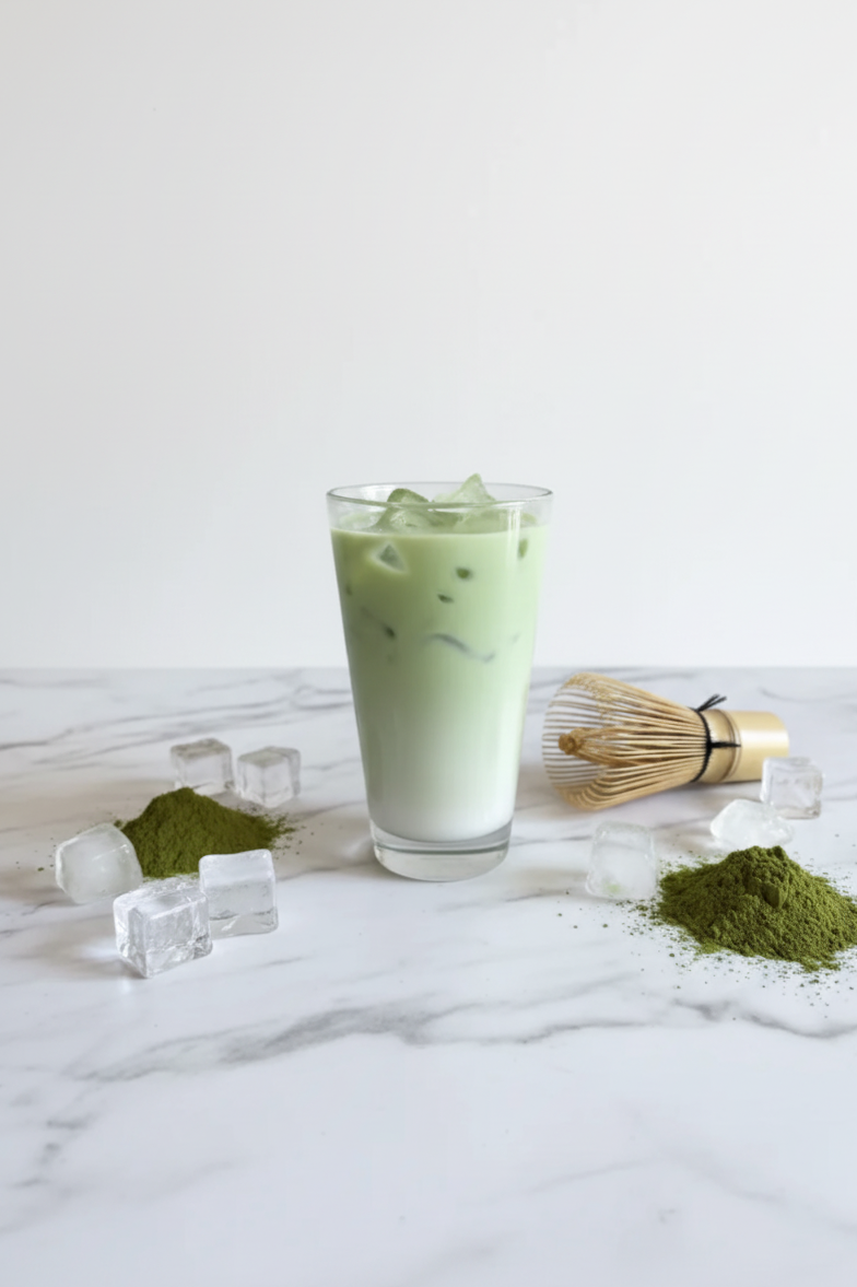 Matcha Latte mit hellem Hintergrund