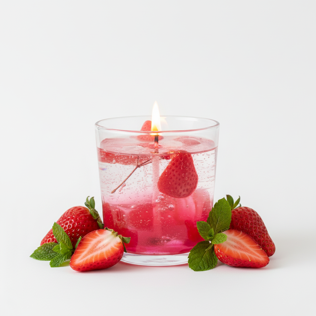 Strawberry Mojito - weißer Hintergrund brennend mit Deko